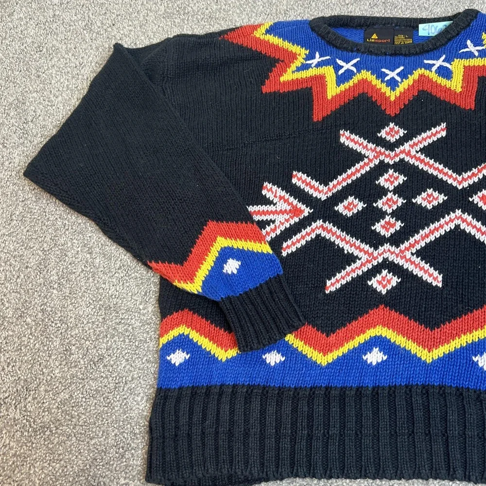Vintage Lizsport Sweater Mens Large Geometric Knit Pullover 90s‎